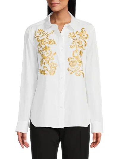 KARL LAGERFELD WOMEN'S EMBROIDERED COTTON BUTTON-DOWN SHIRT