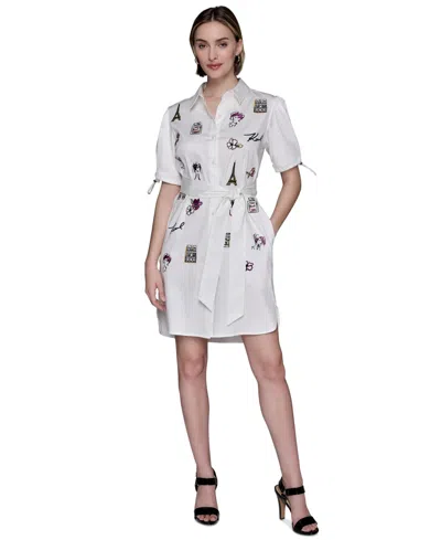 Karl Lagerfeld Women's Embroidered Cotton Shirtdress