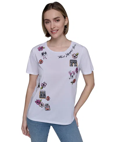 Karl Lagerfeld Women's Embroidered Graphic T-shirt