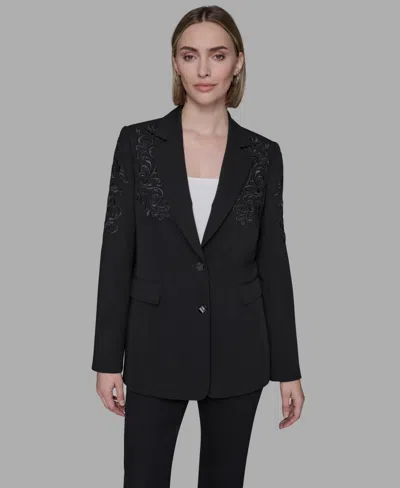 Karl Lagerfeld Women's Embroidered Notch-collar Blazer In Black