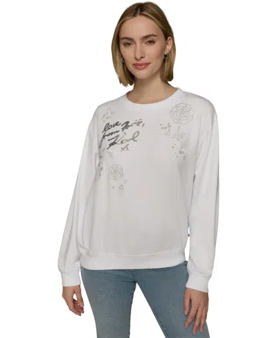 Karl Lagerfeld Women's Embellished Crewneck Sweatshirt In White