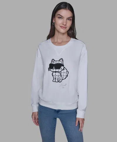 Karl Lagerfeld Women's Emoji Choupette Detail Sweater In White