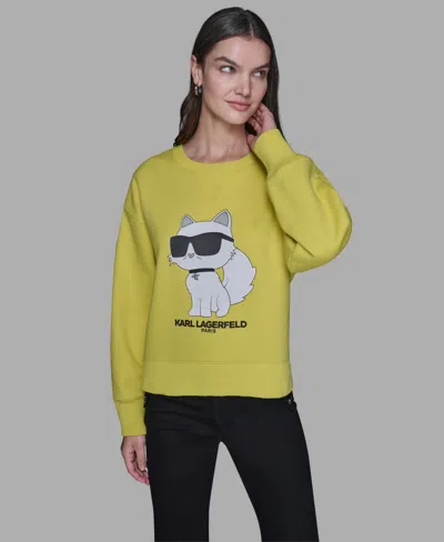 Karl Lagerfeld Women's Emoji Choupette Print Sweater In Green