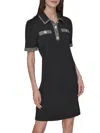 Karl Lagerfeld Tweed Trim Polo Dress In Black