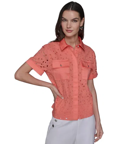 Karl Lagerfeld Women's Eyelet Cotton Shirt
