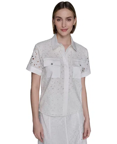 Karl Lagerfeld Women's Eyelet Cotton Shirt