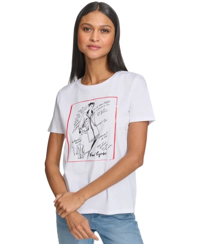Karl Lagerfeld Women's Fashion Sketch Girl Graphic T-shirt In White