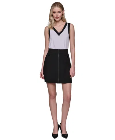 Karl Lagerfeld Women's Faux-front-zipper Mini Skirt In Blk,black