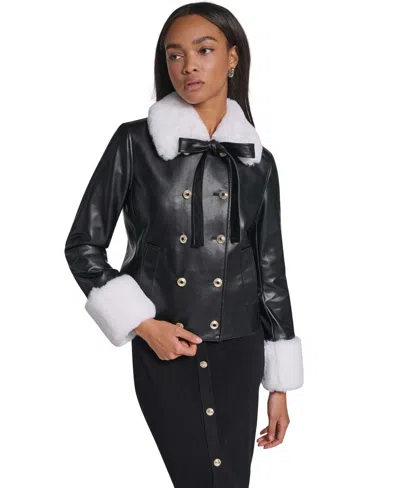 Karl Lagerfeld Women's Faux Fur Collar Double-breasted Jacket In Multi