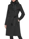 Karl Lagerfeld Asymmetric Wool Blend Coat With Removable Faux Shearling Bib In Black
