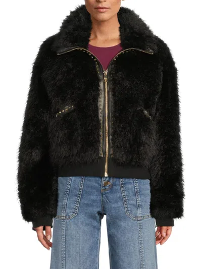 Karl Lagerfeld Women's Faux Fur Zip Jacket In Black
