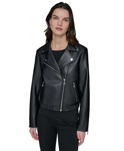 Karl Lagerfeld Women's Faux-leather Moto Jacket In Black