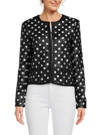 Karl Lagerfeld Women's Faux Leather Polka Dot Jacket In Black