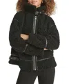 Karl Lagerfeld Women's Faux-leather-trim Teddy Moto Coat In Black