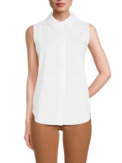 Karl Lagerfeld Women's Simulated Pearl Collared Shirt In White