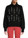 Karl Lagerfeld Women's Faux Pearl Turtleneck Sweater In Black