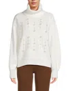 Karl Lagerfeld Womens Embellished Long Sleeve Turtleneck Sweater In Soft White