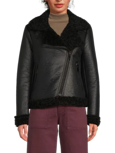 Karl Lagerfeld Women's Faux Shearling Trim Jacket In Black