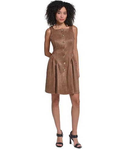 Karl Lagerfeld Women's Faux Suede Fit And Flare Midi Dress In Cappuccino