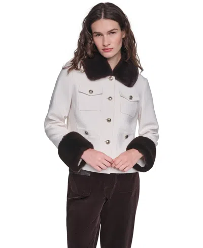 Karl Lagerfeld Women's Faux-fur Collar And Cuffs Short Jacket In Multi