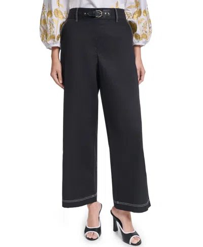 Karl Lagerfeld Women's Fixed Belt Mid-rise Straight Ankle Pants In Black
