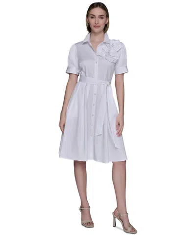 Karl Lagerfeld Women's Floral-applique Cotton Shirtdress