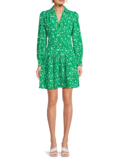 Karl Lagerfeld Women's Floral Belted Mini Dress In Green Multicolor