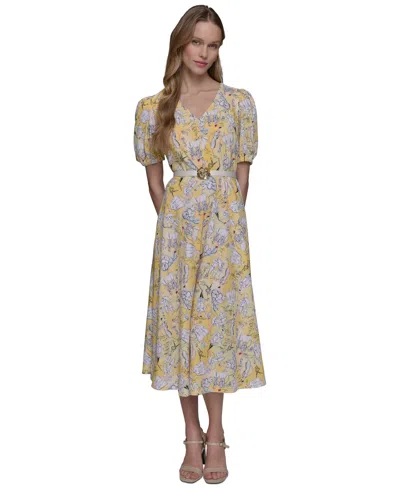 Karl Lagerfeld Women's Floral Belted V-neck Midi Dress In Fresia Yw