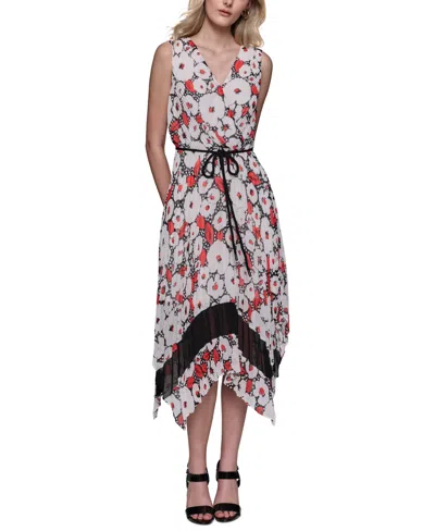 Karl Lagerfeld Women's Floral Crinkle-chiffon Midi Dress In Blk Apple