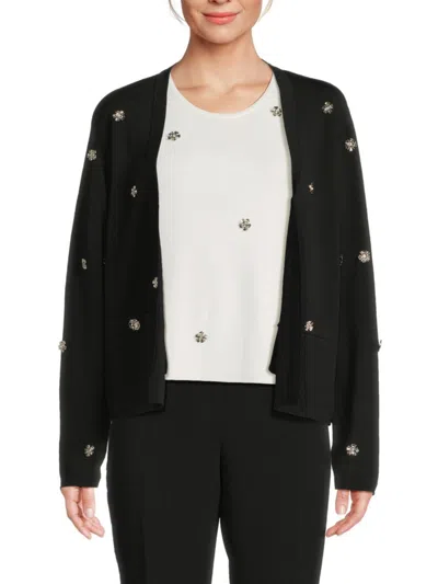 Karl Lagerfeld Women's Floral Embellished Open Cardigan In Black