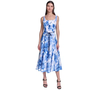 Karl Lagerfeld Women's Floral Fit & Flare Belted Midi Dress In Multi