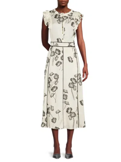 Karl Lagerfeld Women's Floral Flutter Sleeves Midi-dress In White