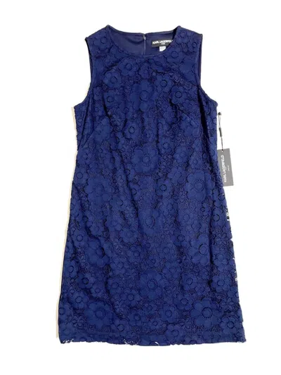 Karl Lagerfeld Women's Floral Lace Front Cocktail Shift Dress In Navy Blue