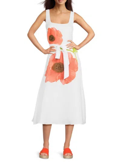 Karl Lagerfeld Women's Floral Linen-blend Belted Midi-dress