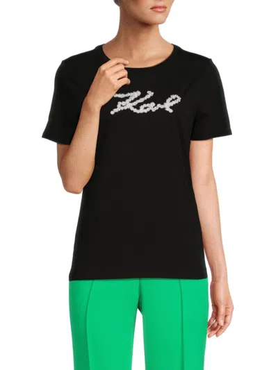 Karl Lagerfeld Women's Floral Logo T Shirt In Black White