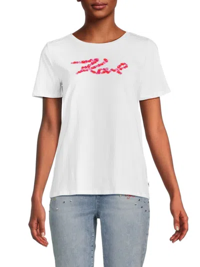 Karl Lagerfeld Women's Floral Short-sleeve Graphic T-shirt In White Pink