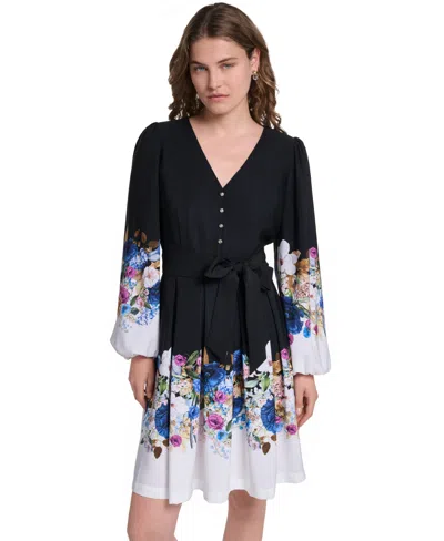Karl Lagerfeld Belted Crepe Dress In Black