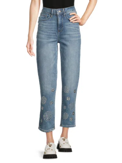 Karl Lagerfeld Women's Floral Motif Cropped Jeans In Coastal Blue