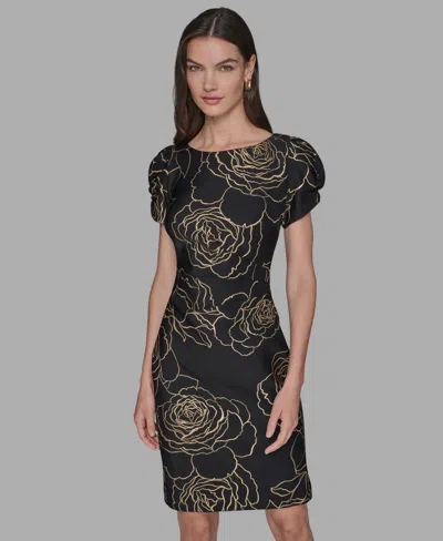 Karl Lagerfeld Women's Floral Print Crew Neck Sheath Dress In Black