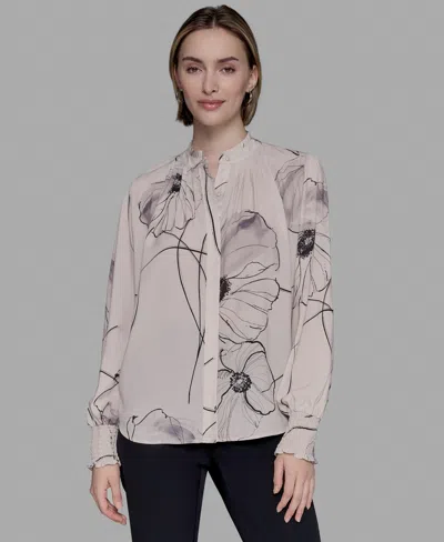 Karl Lagerfeld Women's Floral-print Long-sleeve Blouse In Brown