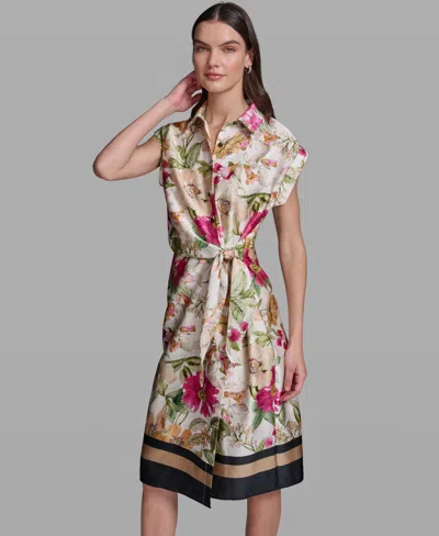 Karl Lagerfeld Women's Floral Print Short-sleeve Side-tie Dress In Multi