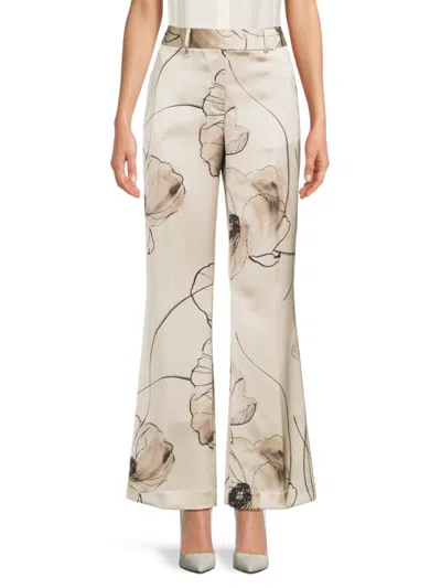 Karl Lagerfeld Women's Floral Satin Wide-leg Pants In Gray