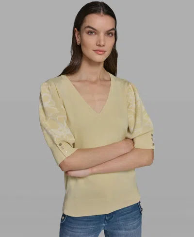 Karl Lagerfeld Women's Floral Short-sleeve Sweater In Brown