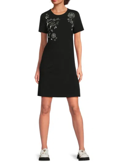 Karl Lagerfeld Women's Floral Stretch-cotton A-line Minidress In Black
