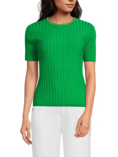 Karl Lagerfeld Women's Flore Ribbed Stretch Knit Short-sleeve Sweater