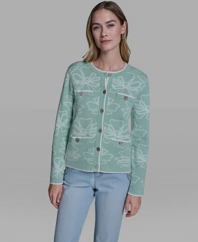 Karl Lagerfeld Women's Flower Embroidered Cardigan Sweater In Green