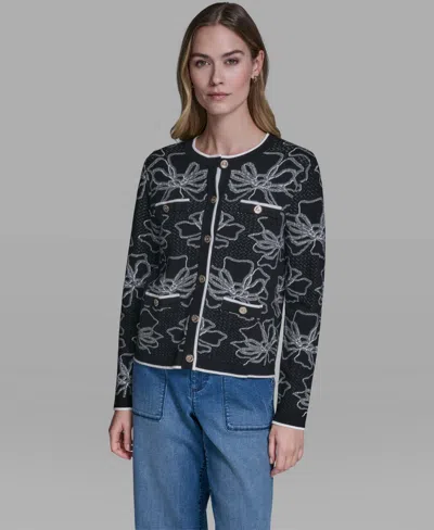 Karl Lagerfeld Women's Flower Embroidered Cardigan Sweater In Multi