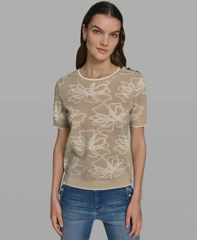 Karl Lagerfeld Women's Flower Print Short-sleeve Sweater In Multi