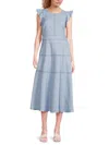 Karl Lagerfeld Lace Trim Midi Dress In Chambray Blue