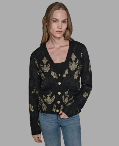 Karl Lagerfeld Women's Foil Floral Print Sweater In Black